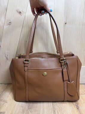 Coach Peyton Leather Jordan Double Zip Carryall Bag F25669 Chestnut EUC